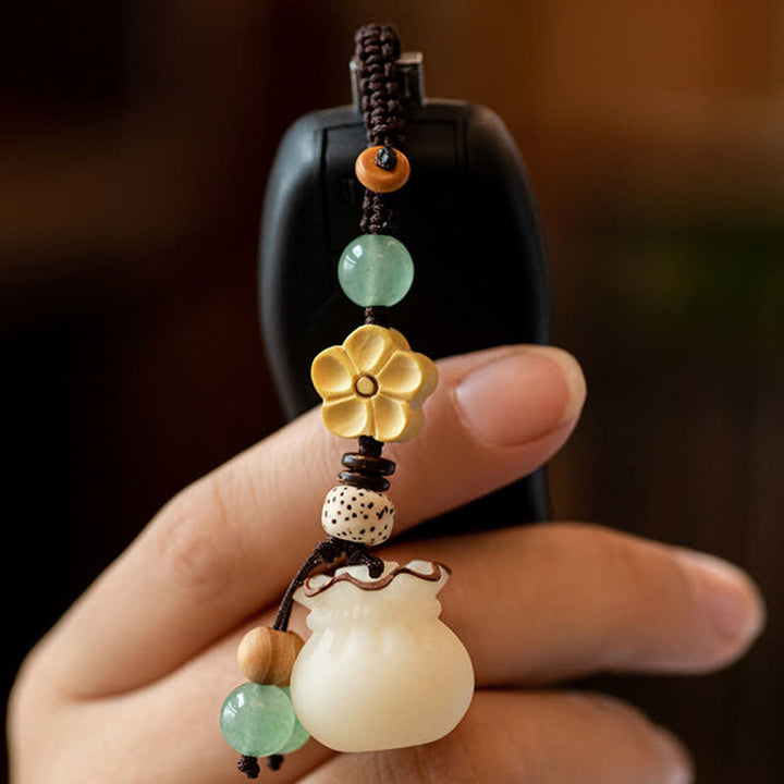 Buddha Stones Natural Bodhi Seed Money Bag Flower Blessing Prosperity Keychain - image 4