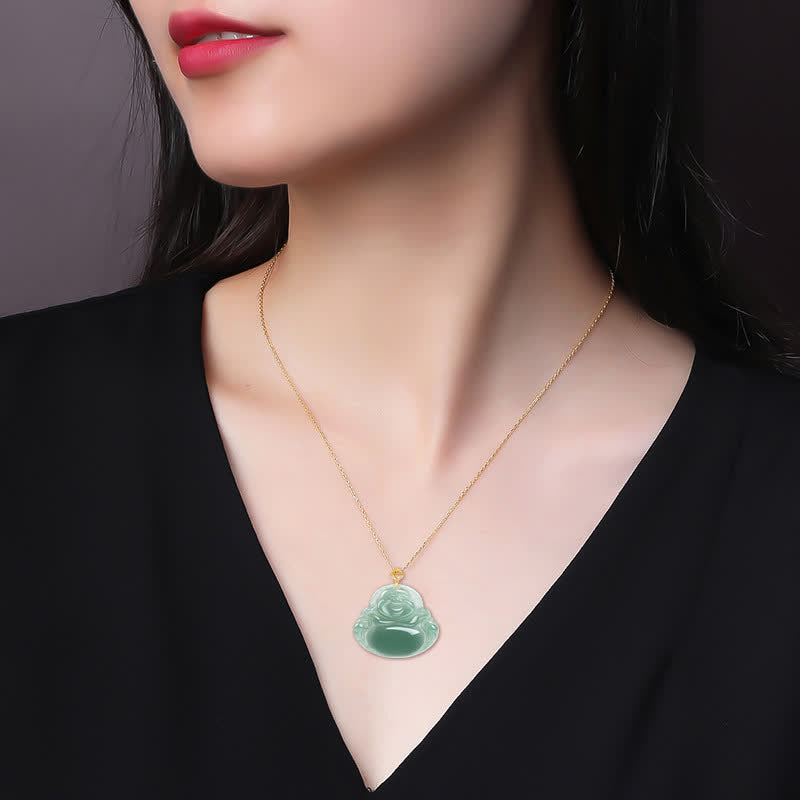Buddha Stones Laughing Buddha Natural Jade Prosperity Abundance Necklace Pendant - image 3