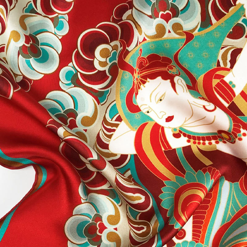 Buddha Stones Dunhuang Rebound Pipa Flying Frescoes 100% Mulberry Silk Scarf Premium Grade 6A Dunhuang Shawl - image 18
