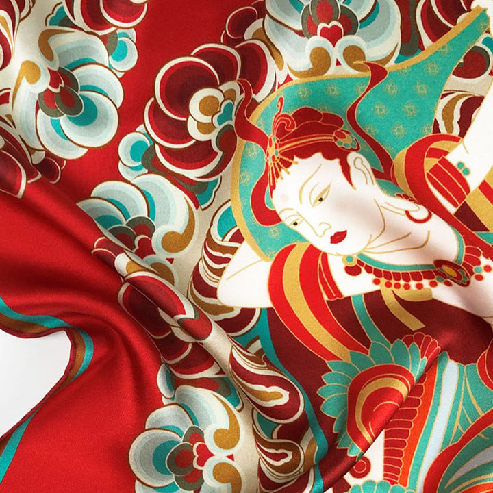 Buddha Stones Dunhuang Rebound Pipa Flying Frescoes 100% Mulberry Silk Scarf Premium Grade 6A Dunhuang Shawl - image 18