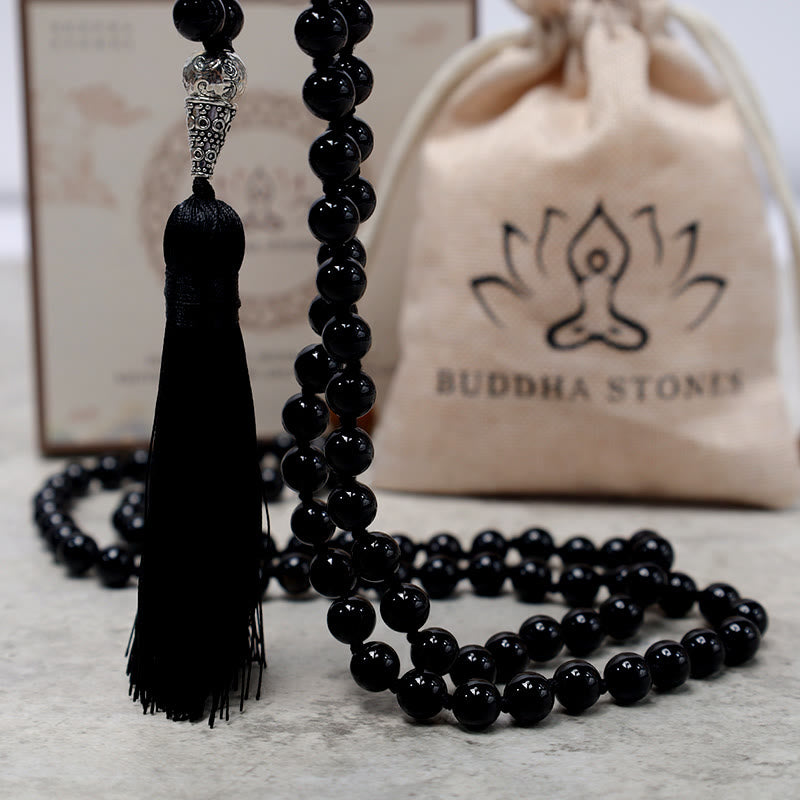 Buddha Stones 108 Mala Black Onyx Beads Yoga Meditation Prayer Beads Necklace - image 5