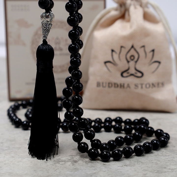 Buddha Stones 108 Mala Black Onyx Beads Yoga Meditation Prayer Beads Necklace - image 5