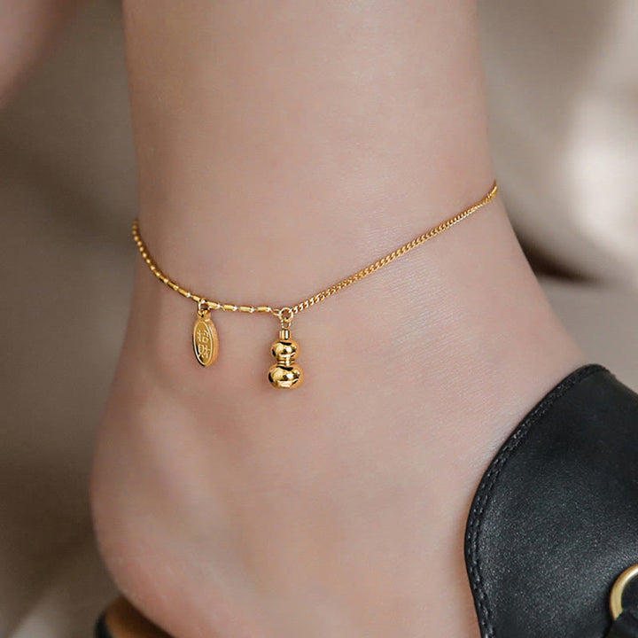 Buddha Stones 18k Gold Lucky Gourd Design Wealth Buckle Anklet - image 12