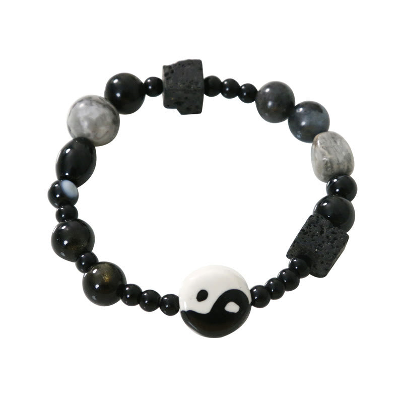 Buddha Stones Black Onyx Picasso Jasper Bead Yin Yang Fortune Protection Bracelet - image 16