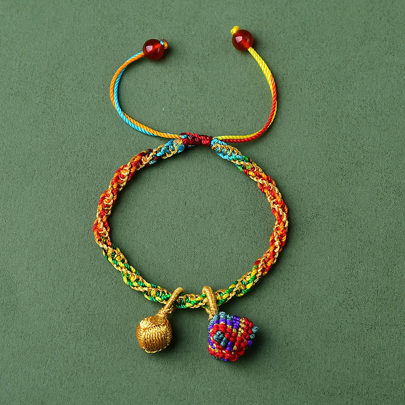 Buddha Stones Colorful Rope Luck Handmade Zongzi Golden Ball Charm Bracelet - Colorful Zongzi Golden Ball - Adult(Wrist Circumference 16-19cm) - image 18