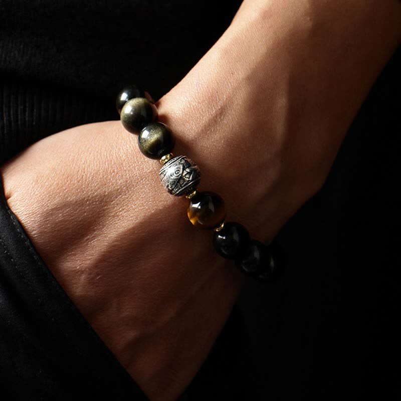 Buddha Stones To Experience a Reversal of Fortune Rainbow Obsidian Gold Sheen Obsidian Protection Bracelet - image 1