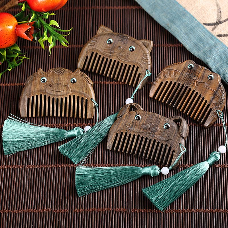 Chinese Zodiac Green Sandalwood Peace Mini Portable Comb - image 1
