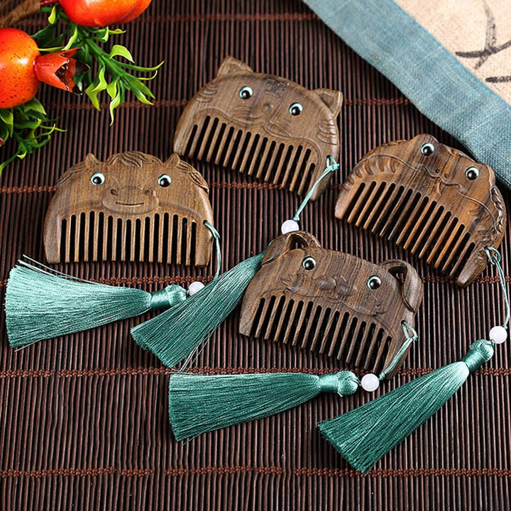 Chinese Zodiac Green Sandalwood Peace Mini Portable Comb - image 1