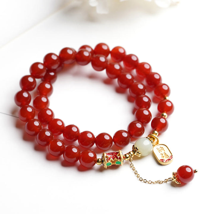 Buddha Stones Natural Red Agate Hetian Jade Fu Character Confidence Charm Bracelet - Red Agate Double Wrap Bracelet&Fu Character - image 11