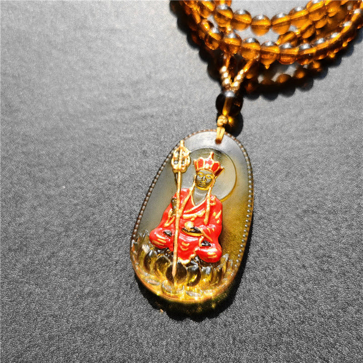 Buddha Stones Ksitigarbha Buddha Liuli Crystal Compassion Amulet Necklace Pendant - Classic Yellow Sitting Ksitigarbha - image 10