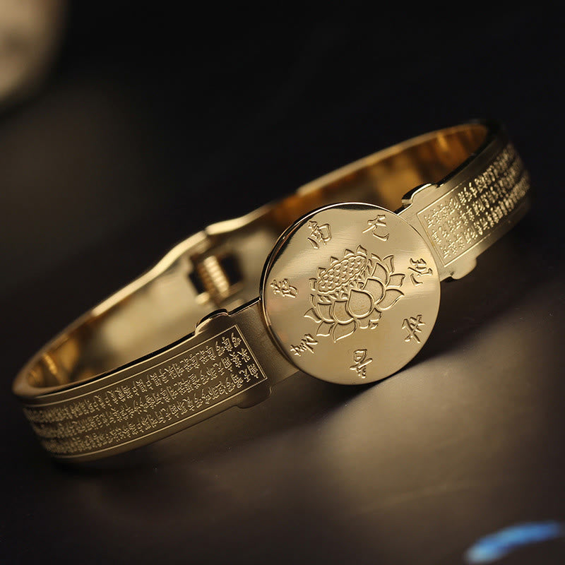 Buddha Stones Yin Yang Lotus Om Mani Padme Hum Mantra Titanium Steel Harmony Bracelet Bangle - Lotus Great Compassion Mantra - 56mm - image 11