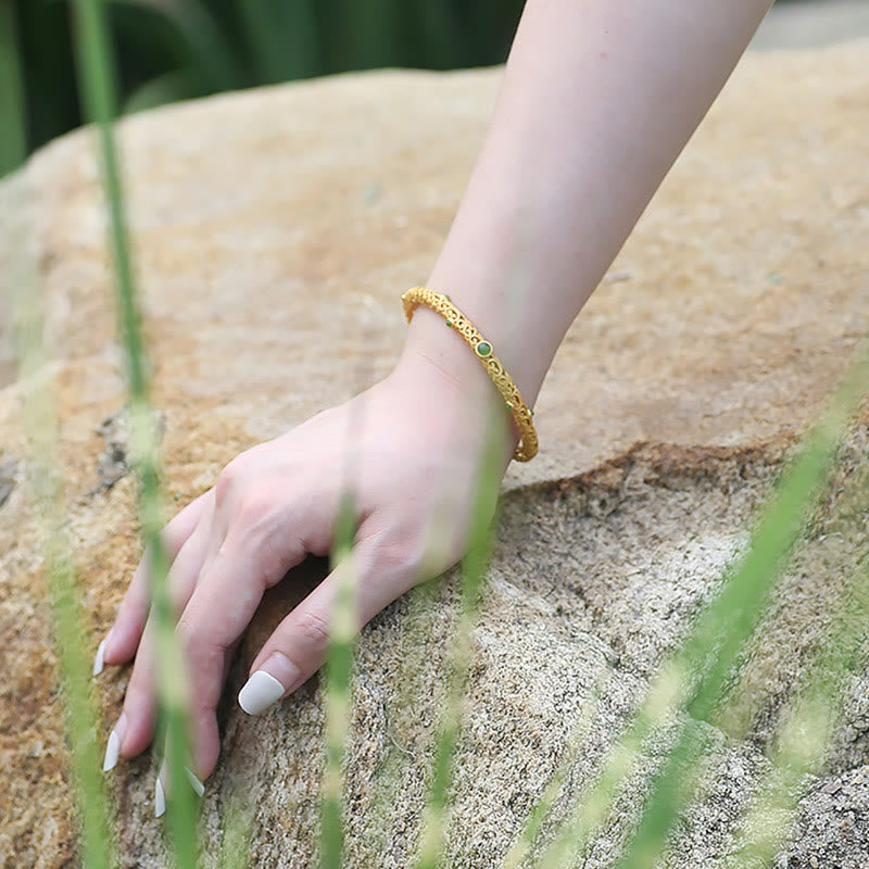 Buddha Stones Cyan Jade Copper Auspicious Clouds Calm Healing Bracelet Bangle - image 10