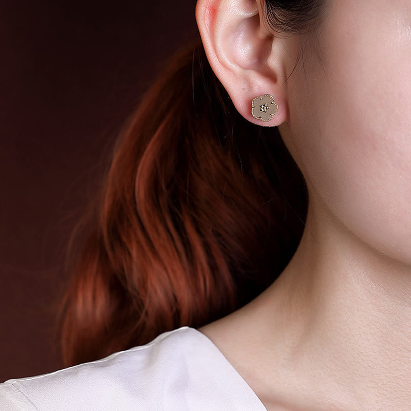 Buddha Stones 925 Sterling Silver Hetian Jade Plum Flower Luck Stud Earrings - image 8