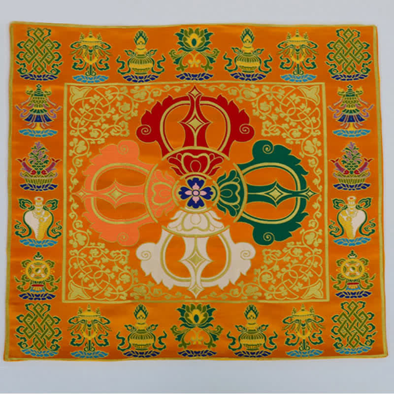 Flower Endless Knot Prayer Altar Mat Healing Meditation 8 Auspicious Symbols Mat Table Runner - 8 Auspicious Symbols - Yellow - image 10