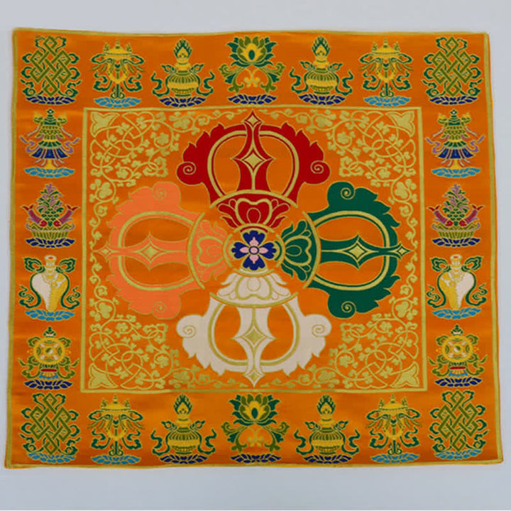 Flower Endless Knot Prayer Altar Mat Healing Meditation 8 Auspicious Symbols Mat Table Runner - 8 Auspicious Symbols - Yellow - image 10
