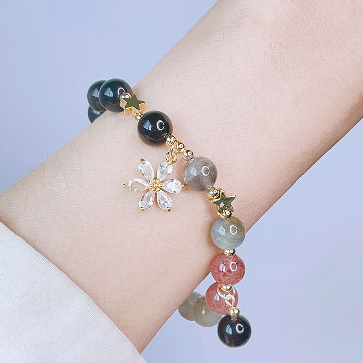 Buddha Stones Natural Silver Sheen Obsidian Love Heart Star Flower Protection Bracelet - image 13