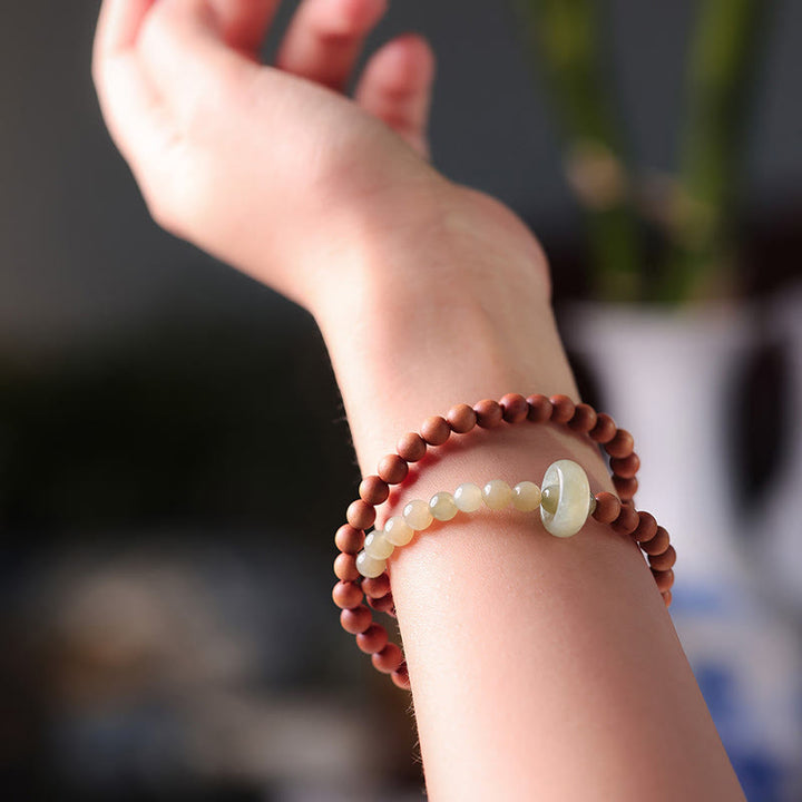 Buddha Stones Sandalwood Hetian Jade Protection Double Wrap Bracelet - image 6