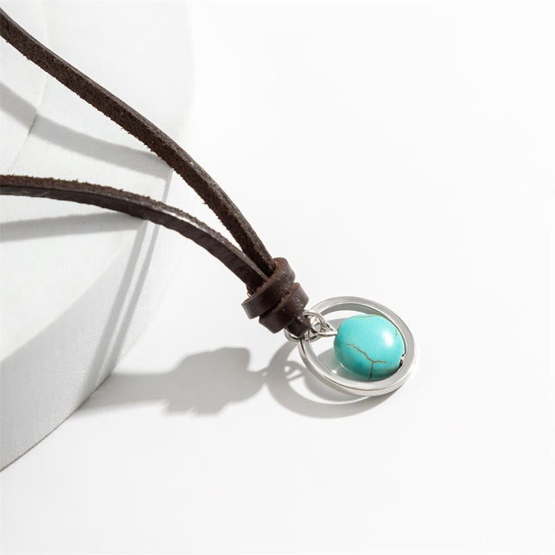 Buddha Stones Round Turquoise Stone Protection Strength Necklace Pendant - image 3