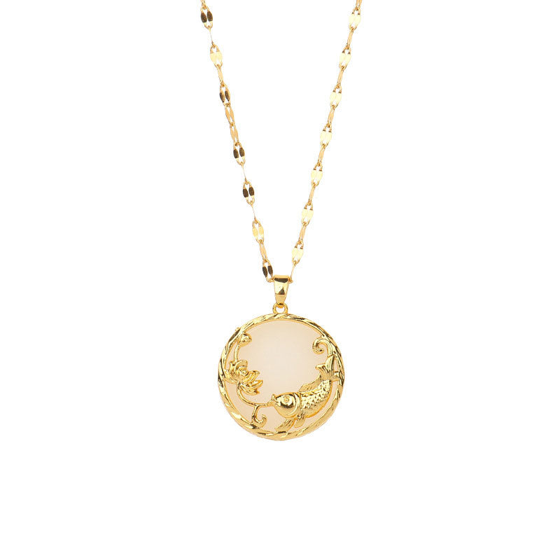 Buddha Stones Natural Jade Koi Fish Lotus Luck Necklace Pendant - image 7