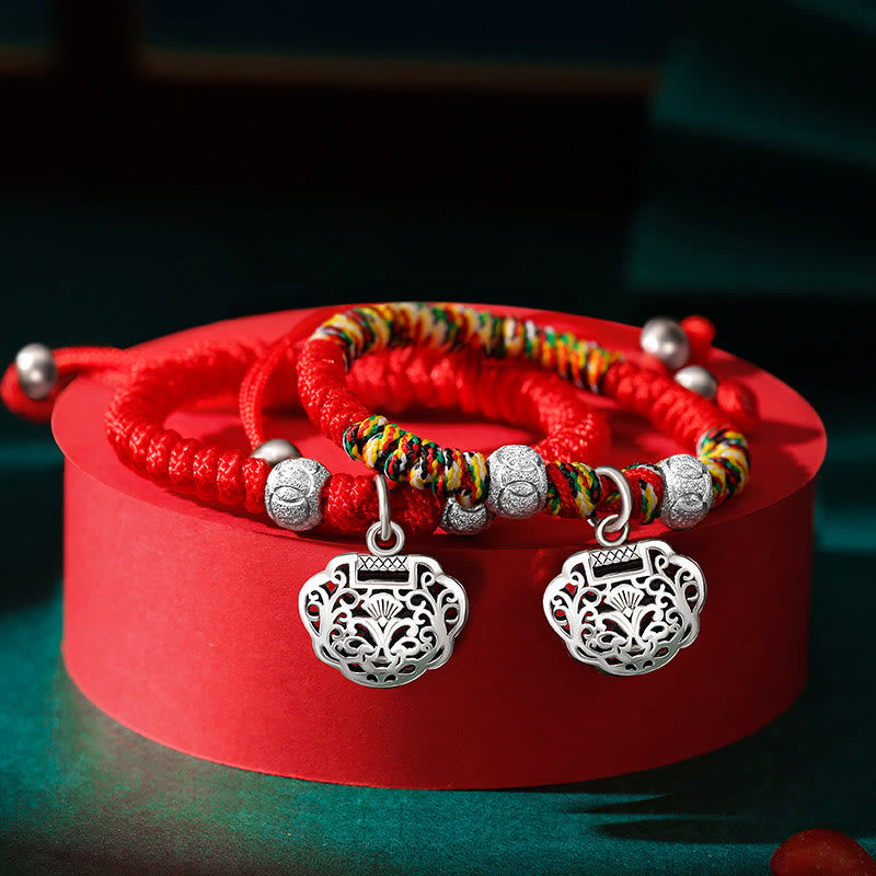 Buddha Stones 925 Sterling Silver Chinese Lock Charm Multicolored Red String Protection Handmade Braided Kids Bracelet - image 1