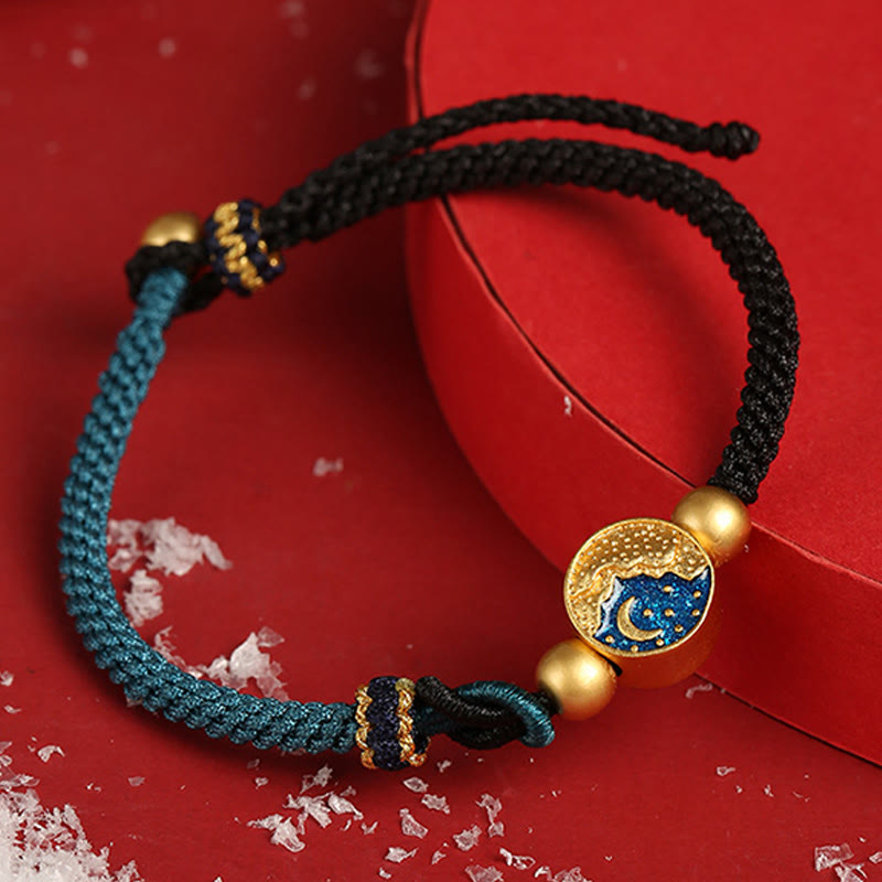Buddha Stones Handmade Mountain and Sea Engraved Luck Two-Color String Couple Bracelet - image 11