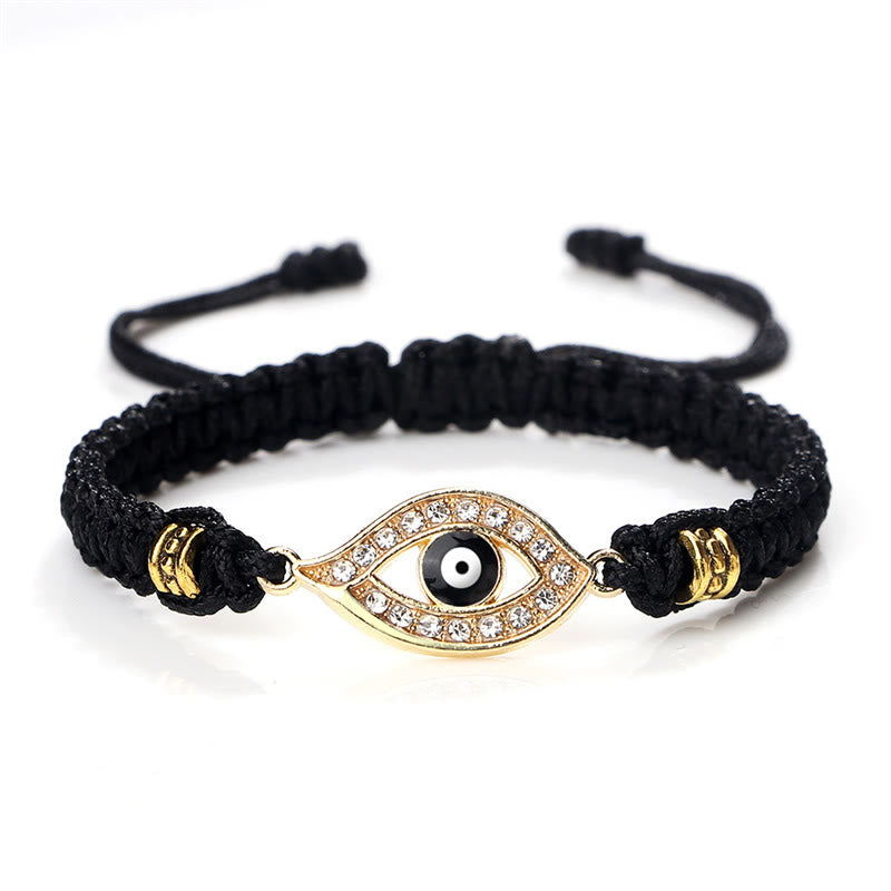 Buddha Stones Evil Eye Keep Away Evil Spirits String Bracelet - Black&Black Evil Eye - Gold Border - image 4