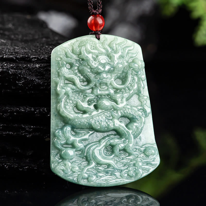 Buddha Stones Natural Jade Chinese Zodiac Dragon Sea Luck String Necklace Pendant - image 1