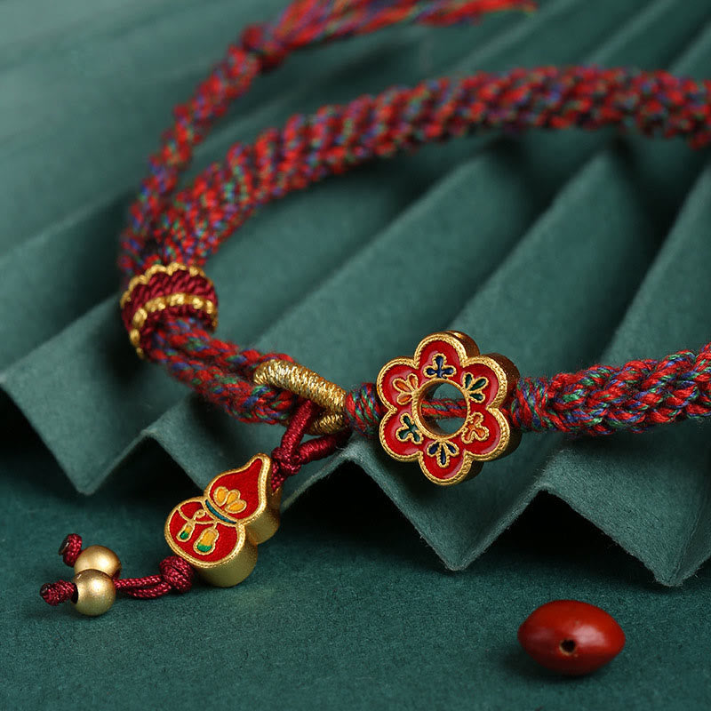 Buddha Stones Handmade Colorful Gourd Flower Protection Braided String Bracelet - image 2