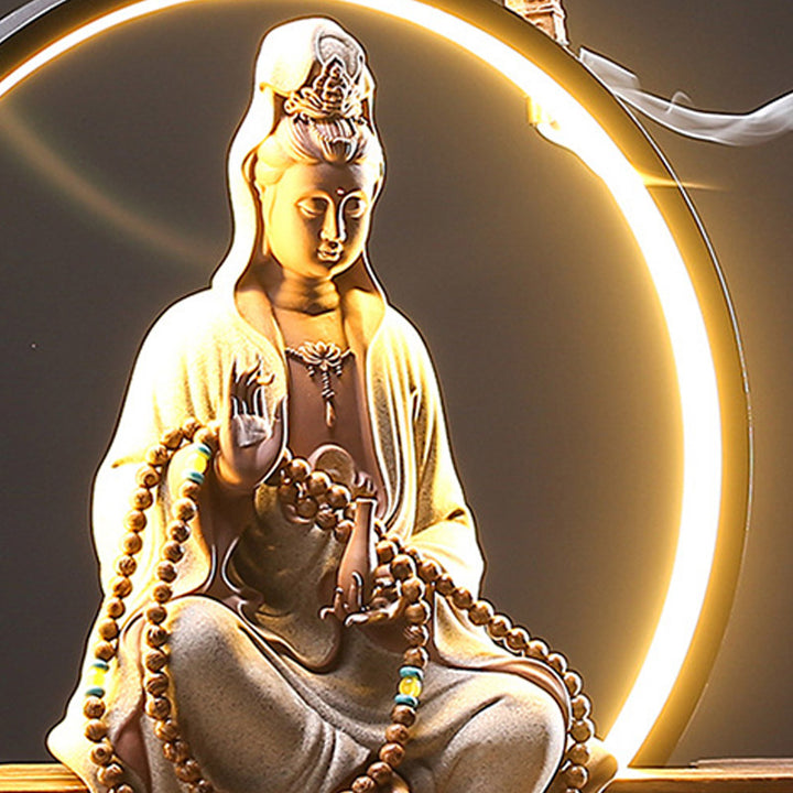 Buddha Stones Buddha Avalokitesvara Ceramic Lotus Relaxation Incense Burner Decoration - image 12