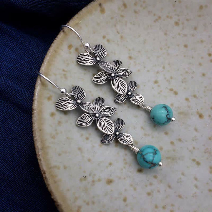 Buddha Stones 925 Sterling Silver Turquoise Lazurite Lapis Lazuli Flower Leaf Serenity Protection Hook Drop Dangle Earrings - image 6