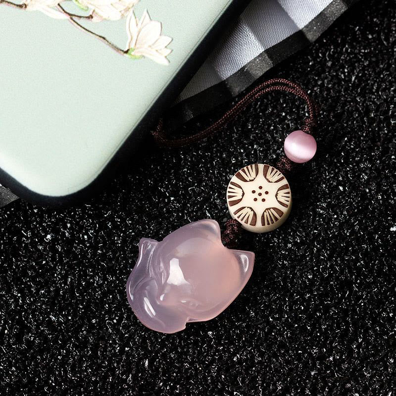 Natural Chalcedony Fox Harmony Phone Hanging Decoration - Pink Fox - image 1