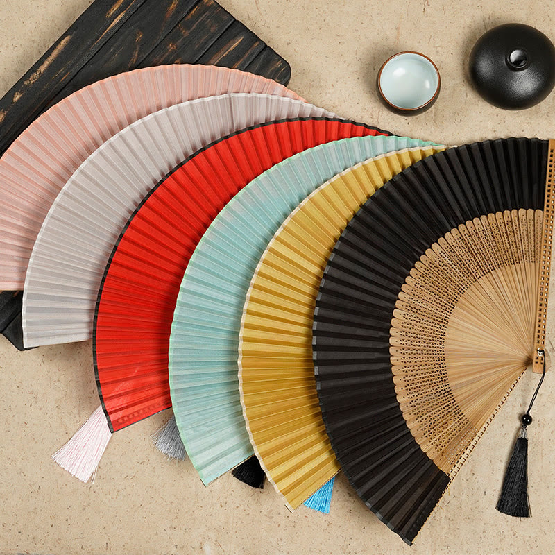 Buddha Stones Vintage Handheld Folding Fan With Bamboo Frames - image 1