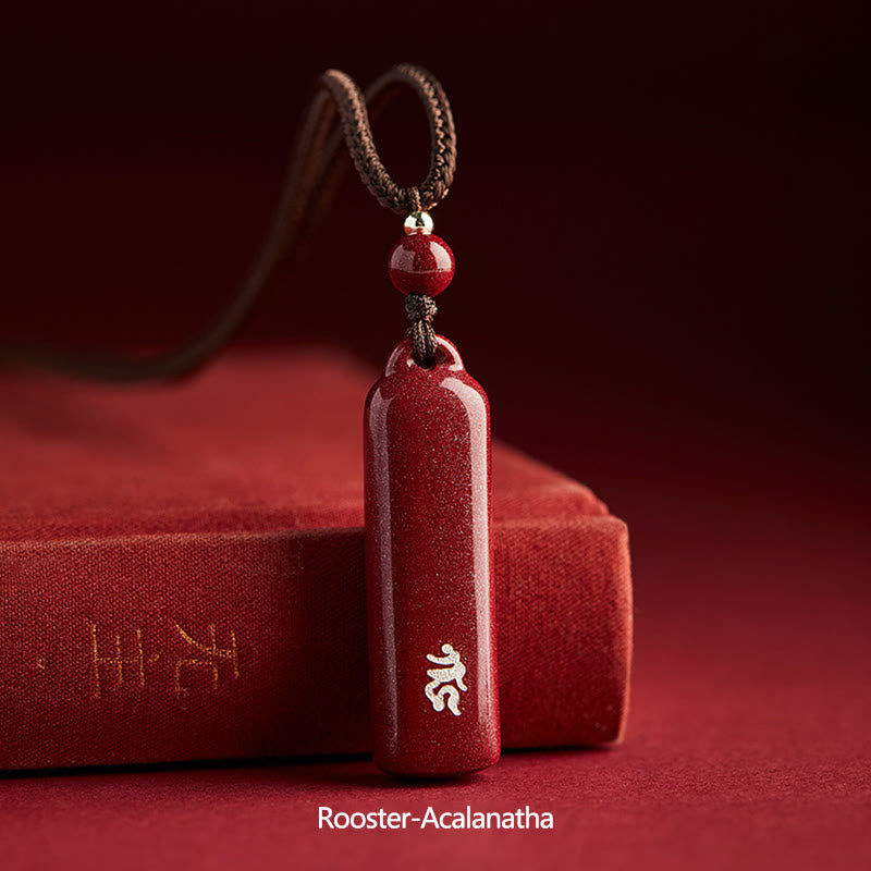 Buddha Stones Chinese Zodiac Natal Buddha Cinnabar Amulet Protection String Necklace Pendant - Brown - Rooster-Acalanatha - image 15