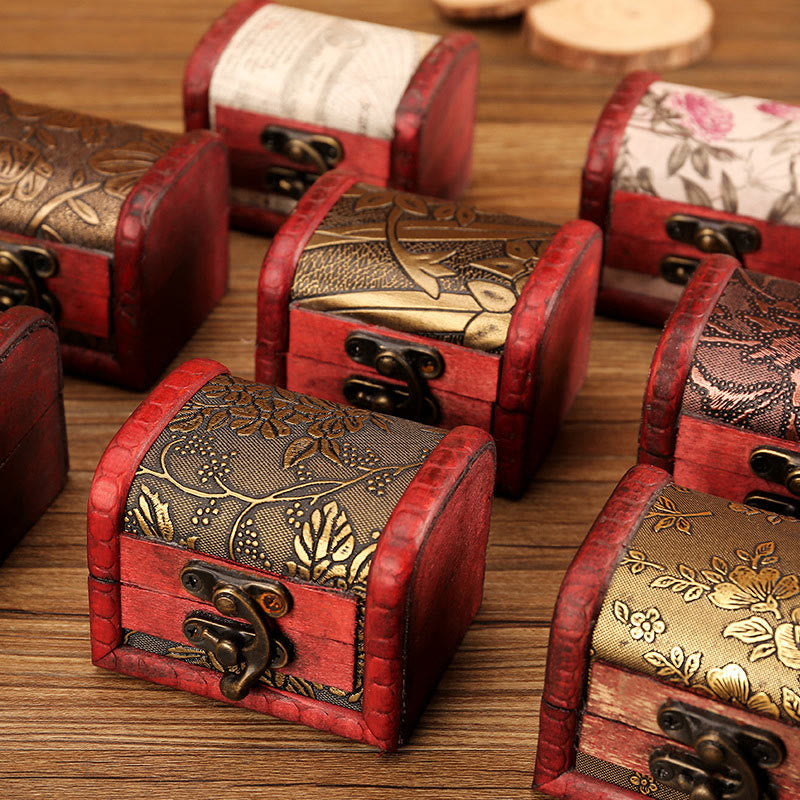 Buddha Stones Retro Small Wood Jewelry Box Lotus Golden Grape Copper Coin Daffodil Grass Flower Jewelry Storage Box - image 1