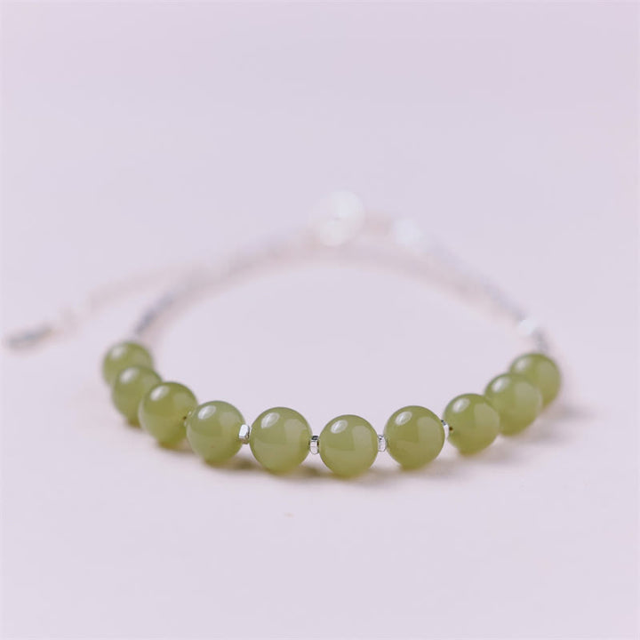 Buddha Stones 925 Sterling Silver Hetian Jade Bead Luck Chain Bracelet - image 1