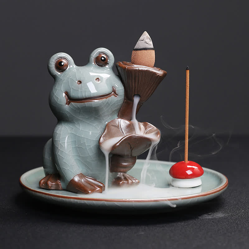 Meditation Frog Ceramic Lotus Healing Incense Burner - Lotus Frog - image 4