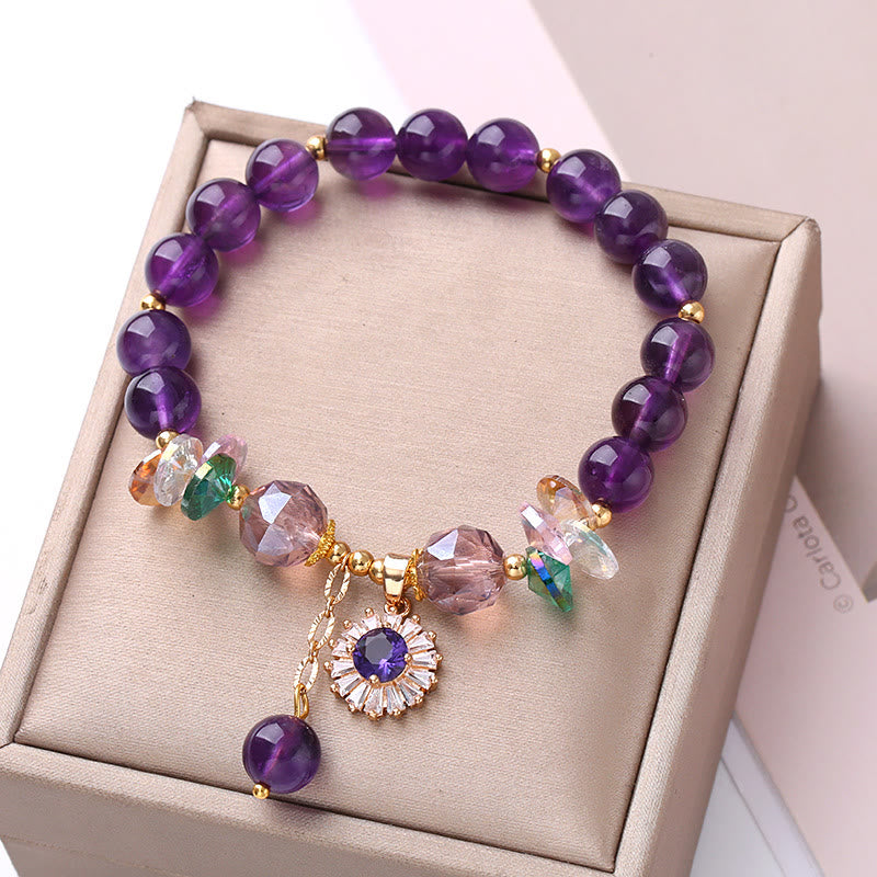 Buddha Stones Natural Amethyst Zircon Sun Healing Spiritual Charm Bracelet - Amethyst(Spiritual Awareness♥Inner Peace) - image 0
