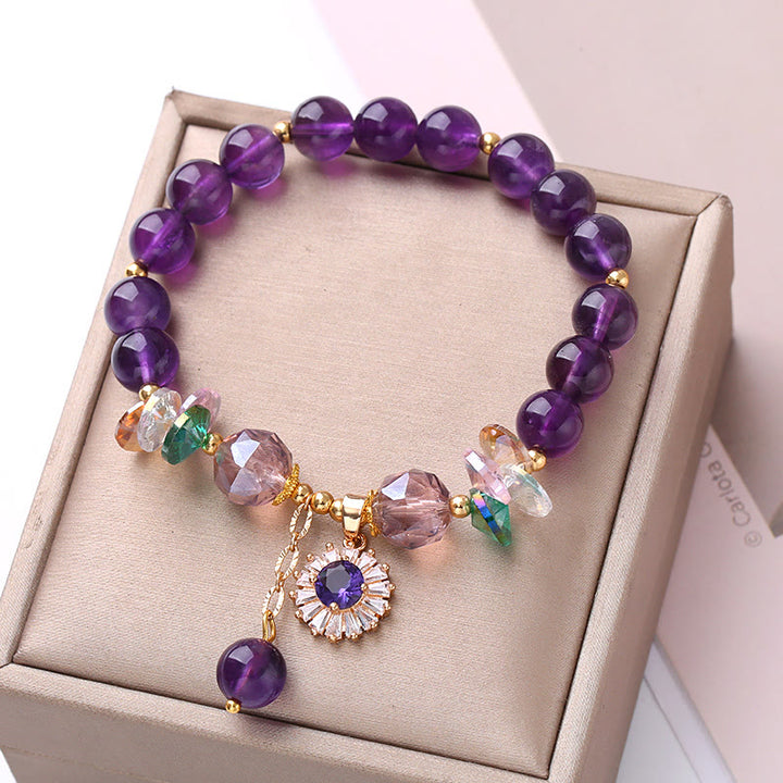 Buddha Stones Natural Amethyst Zircon Sun Healing Spiritual Charm Bracelet - Amethyst(Spiritual Awareness♥Inner Peace) - image 0
