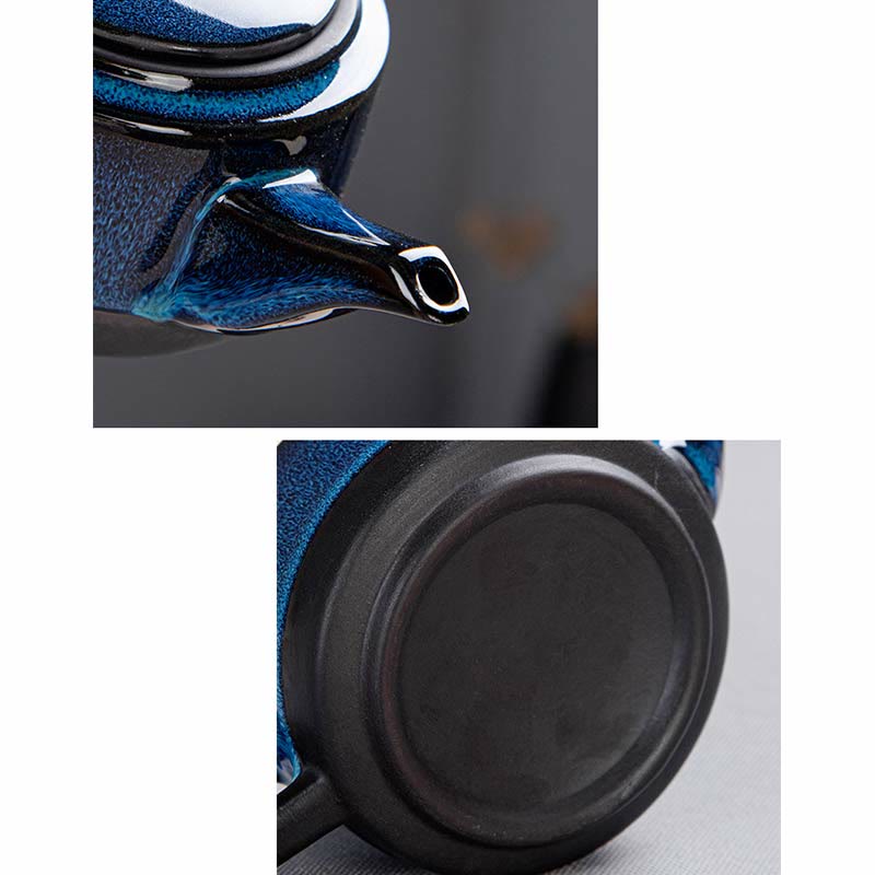Buddha Stones Blue Gradient Color Chinese Gongfu Tea Ceramic Teapot Portable Gift Bag Box Set - image 6