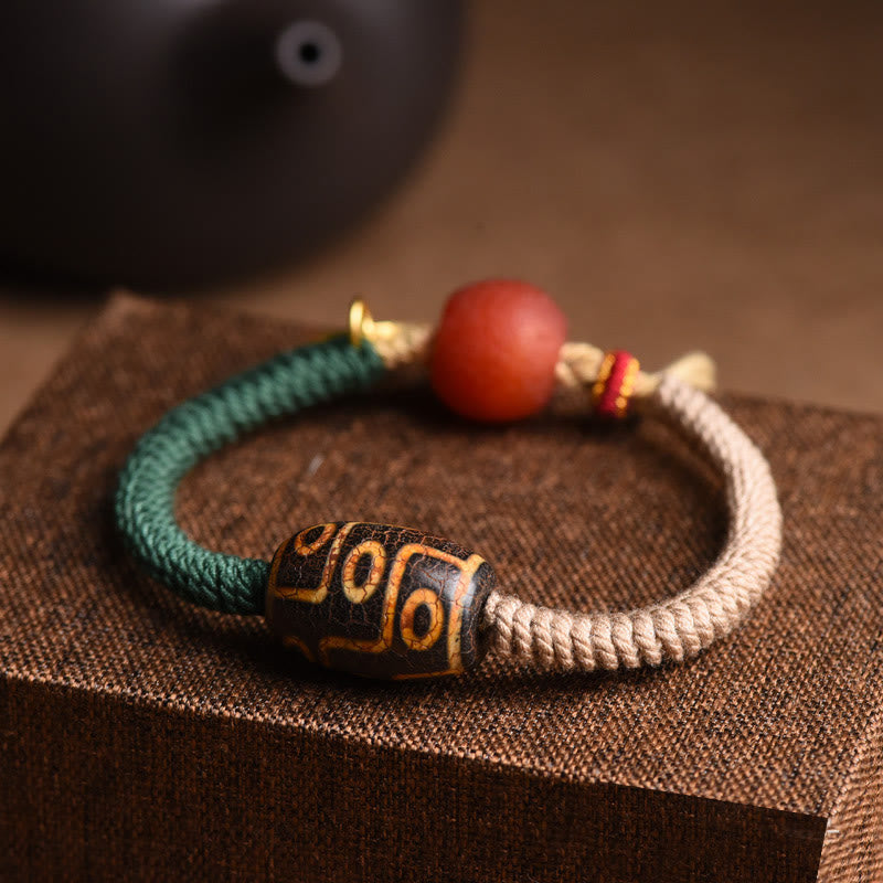 Buddha Stones Handmade Tibetan Nine-Eye Dzi Bead Wealth Rope Bracelet - image 4