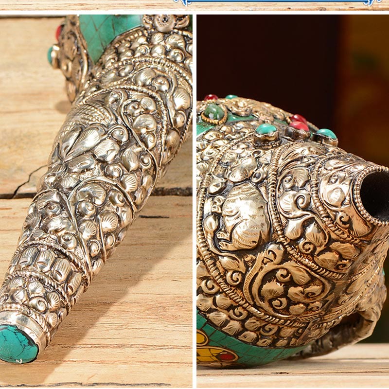 Tibetan Handmade Engraved Shankha Double Dorje Buddha Conch Shell Wealth Positive Decoration - image 6