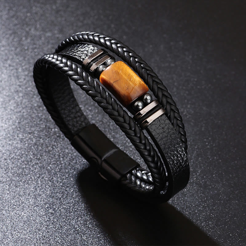 Buddha Stones Tiger Eye Power Magnetic Buckle Multilayered Leather Bracelet - image 2