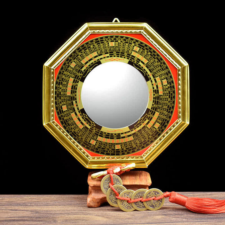Feng Shui Bagua Map Five-Emperor Coins Gourd Balance Living Room Energy Map Mirror - Bagua Map&Five Emperor Coins - 21cm - Concave Mirror - image 4