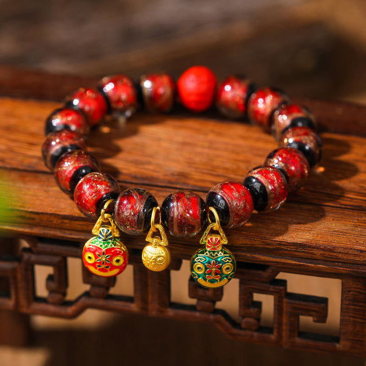 Buddha Stones Gold Swallowing Beast Family Colorful Cinnabar Bead Bracelet - Gold Swallowing Beast Cinnabar(Red) - 14MM - image 2