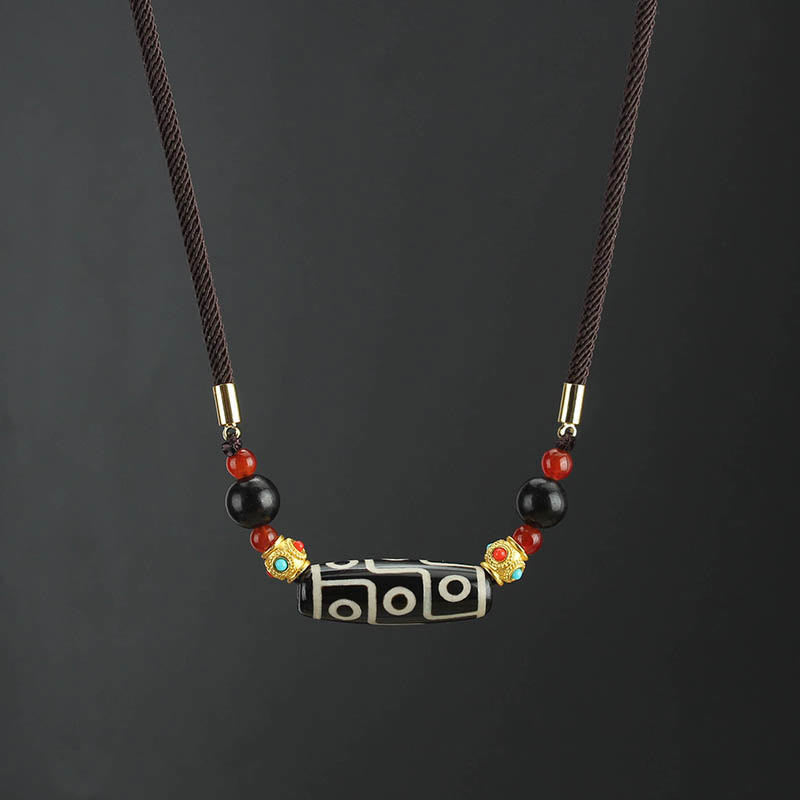 Buddha Stones Tibetan Nine-Eye Dzi Bead Protection Blessings String Necklace Pendant - Black White Nine-Eye Dzi Bead - image 0