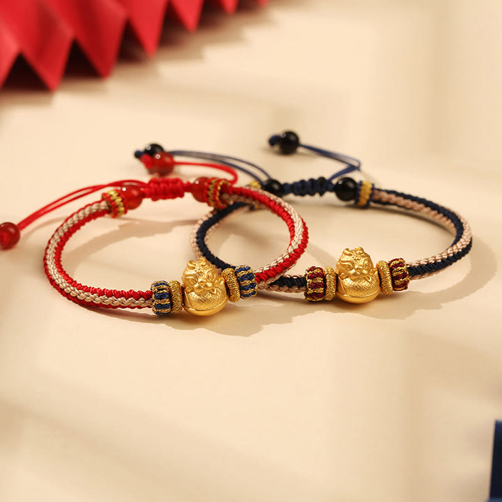 Buddha Stones 925 Sterling Silver Baby Dragon Luck Strength Handmade Braided Bracelet - image 1
