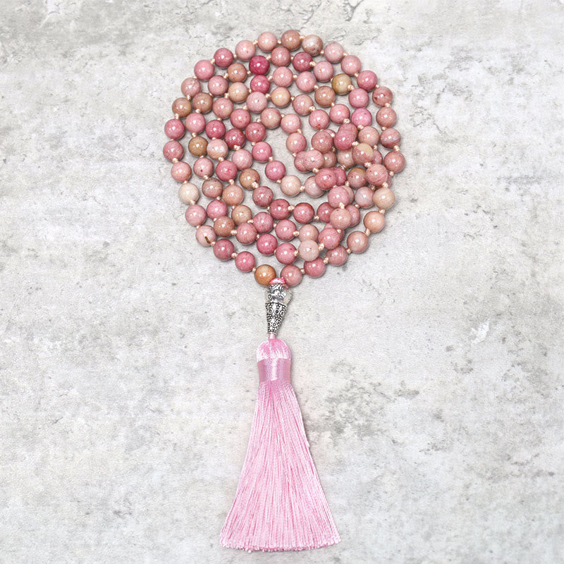 Buddha Stones 108 Mala Rhodonite Beads Yoga Meditation Prayer Beads Bracelet - image 0