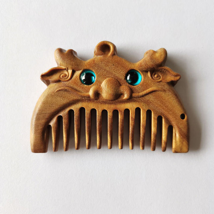 Chinese Zodiac Green Sandalwood Peace Mini Portable Comb - Green Sandalwood - Dragon - image 25