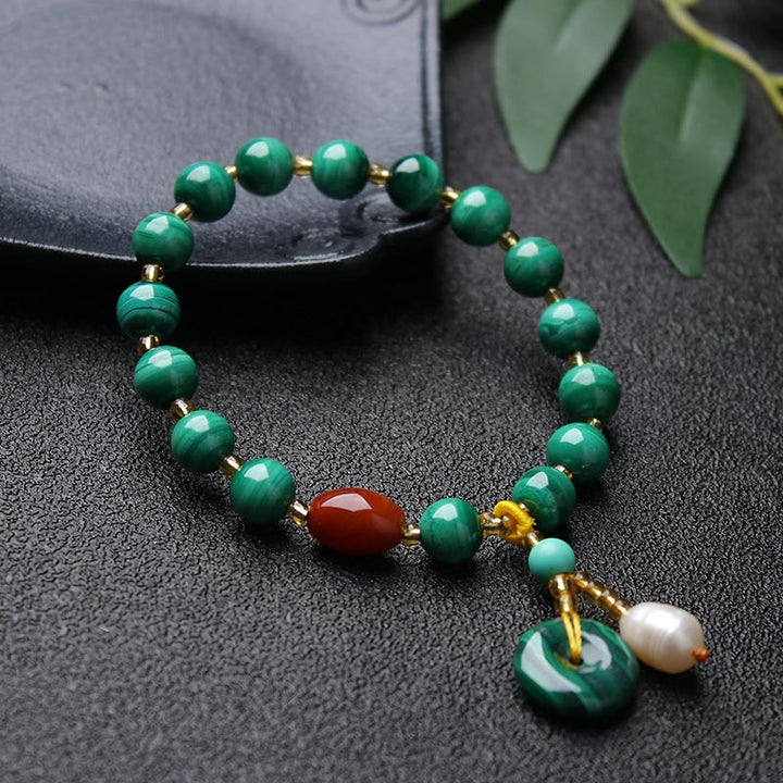 Natural Malachite Red Agate Bead Protection Charm Bracelet - image 2