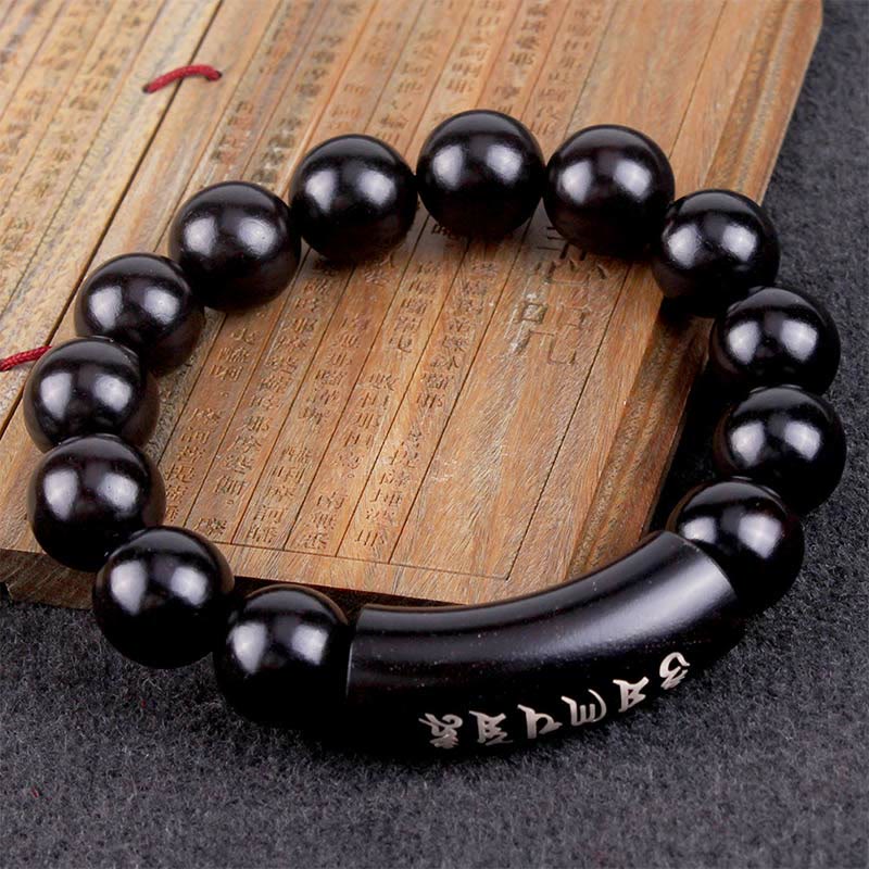 Buddha Stones 999 Sterling Silver Ebony Wood Om Mani Padme Hum Inlaid Balance Bracelet - image 2